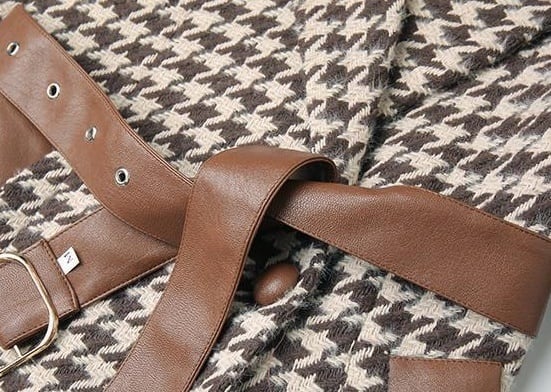 トレンチコート レディース アウター チェック ベルト 千鳥格子