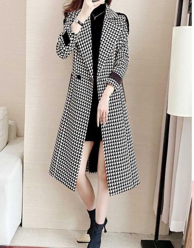 トレンチコート レディース アウター チェック ベルト 千鳥格子 チェスターコートフェイクレザー ミドル丈 フリンジ ウエストマーク 格子柄 厚手 韓国 インスタ映え 高見え トレンチコート レディース アウター チェック ベルト 千鳥格子
