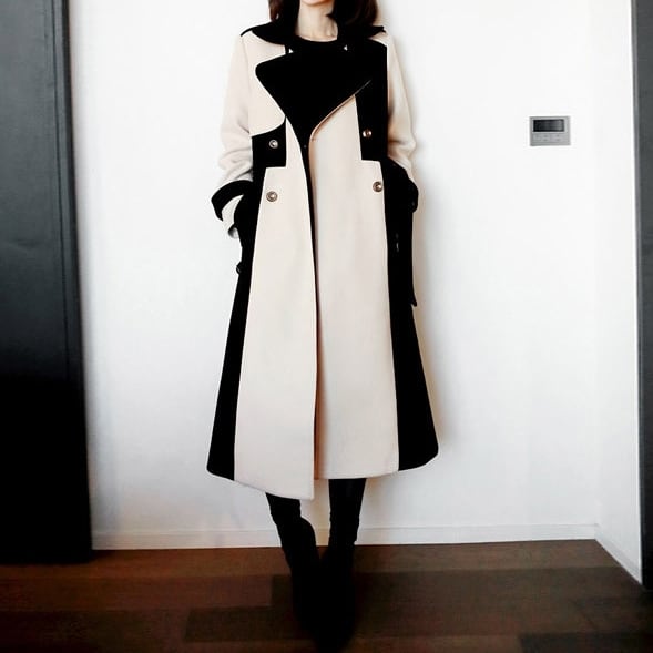 コート アウター ロング トレンチ ロング 切り替え バイカラ— ウール