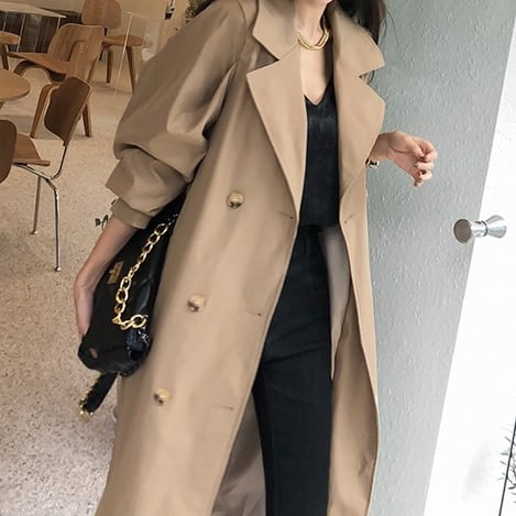 コート アウター ロング トレンチ スクエアバックル ベルト モノトーン