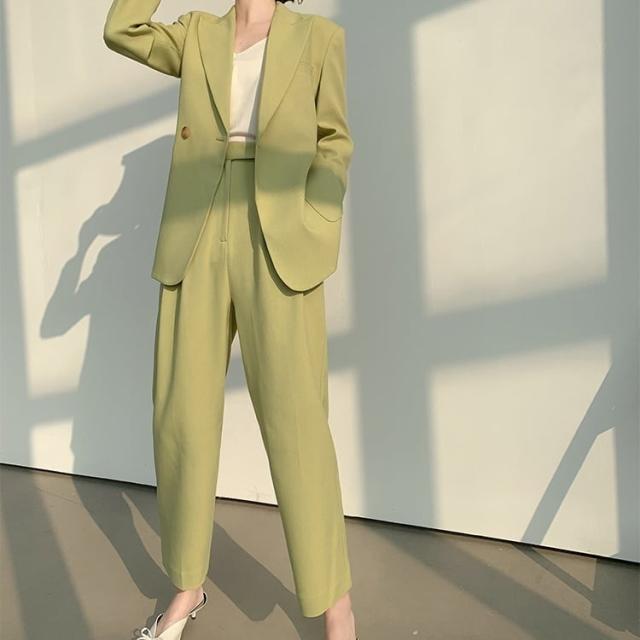 セットアップ スーツ パンツ ボトムス ジャケット 長袖 ロング タック ハイウエスト ワイド ストレート 襟付き Vネック レトロ ビッグシルエット 韓国 スリム タイト きれいめ 高品質 大人