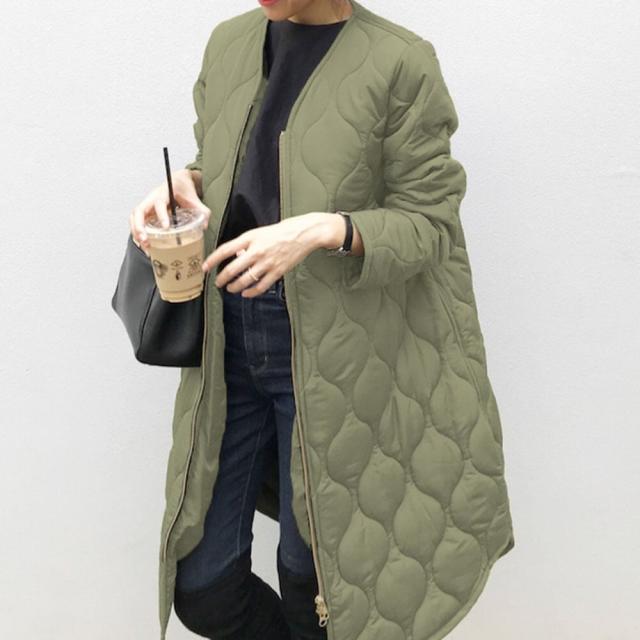 レディース コート アウター キルティングコート ミドル丈 Vネック ノーカラー 襟なし 韓国 新作 体型カバー インスタ映え 暖かい 可愛い かわいい かっこいい 大人 上品 きれいめ シンプル 5,396円