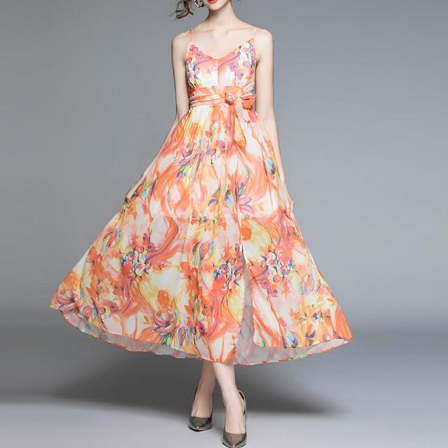 ワンピース 上着 人気 おすすめ おしゃれ お洒落 激安 安い 送料無料 プチプラ 肩出し ノースリーブ ロングスカート 背中開き 肌見せ ふんわり キャミワンピース マキシ Vネック 柄