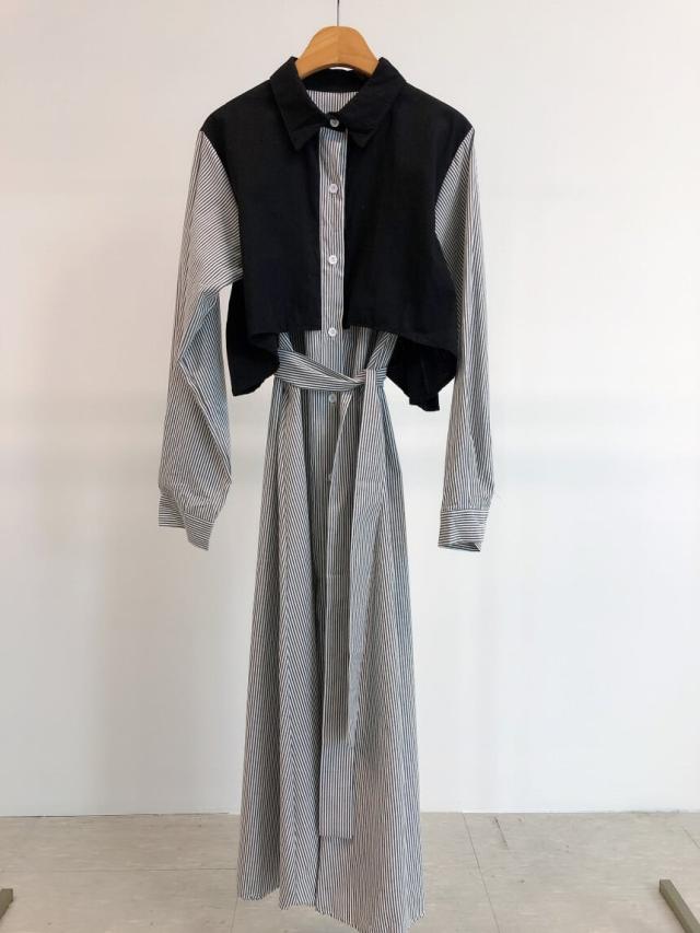 ワンピース 上着 人気 おすすめ おしゃれ お洒落 激安 安い 送料無料 プチプラ ブラウス シャツ 長袖 ロング ロングスカート ウエスト ベルト オープンカラー 開襟 柄 ストライプ リボン
