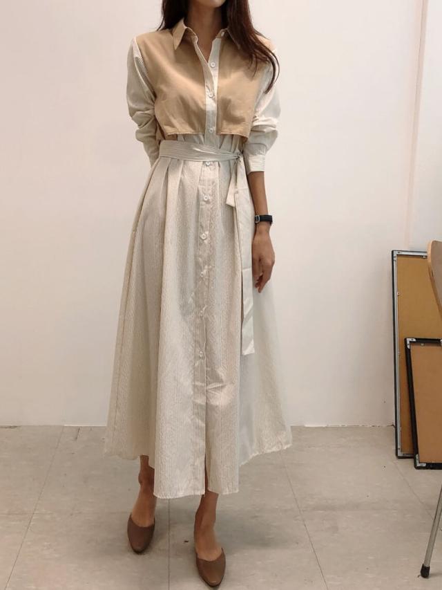 ワンピース 上着 人気 おすすめ おしゃれ お洒落 激安 安い 送料無料 プチプラ ブラウス シャツ 長袖 ロング ロングスカート ウエスト ベルト オープンカラー 開襟 柄 ストライプ リボン