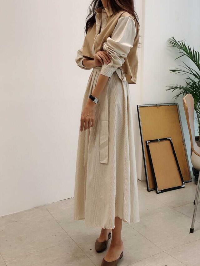 ワンピース 上着 人気 おすすめ おしゃれ お洒落 激安 安い 送料無料 プチプラ ブラウス シャツ 長袖 ロング ロングスカート ウエスト ベルト オープンカラー 開襟 柄 ストライプ リボン