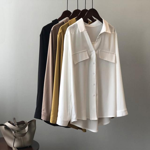トップス 長袖 シャツ 無地 ゆったり ポケット とろみ感 ドロップショルダー ルーズ レトロ 抜け感 開襟 シフォン 人気 おすすめ おしゃれ お洒落 激安 安い 送料無料 プチプラ 可愛いの通販は