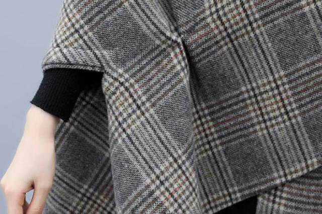 ポンチョ レディース アウター チェスター グレンチェック ノーカラー バイカラー Aライン ひざ上丈 マニッシュ ドルマンスリーブ 韓国風  軽い 軽量 フード付き 冬服 厚手 アウター ポンチョ レディース アウター チェスター グレンチェック ノーカラー