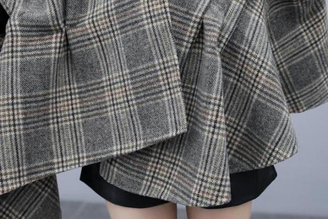 ポンチョ レディース アウター チェスター グレンチェック ノーカラー