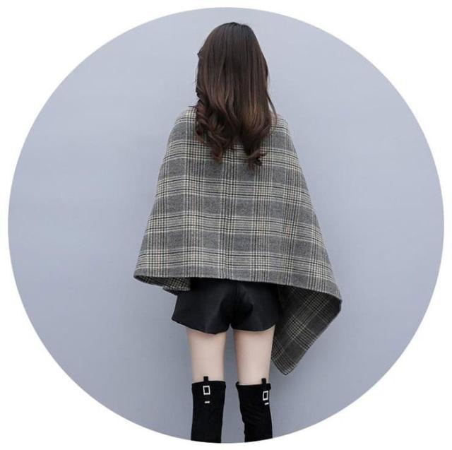 ポンチョ レディース アウター チェスター グレンチェック ノーカラー