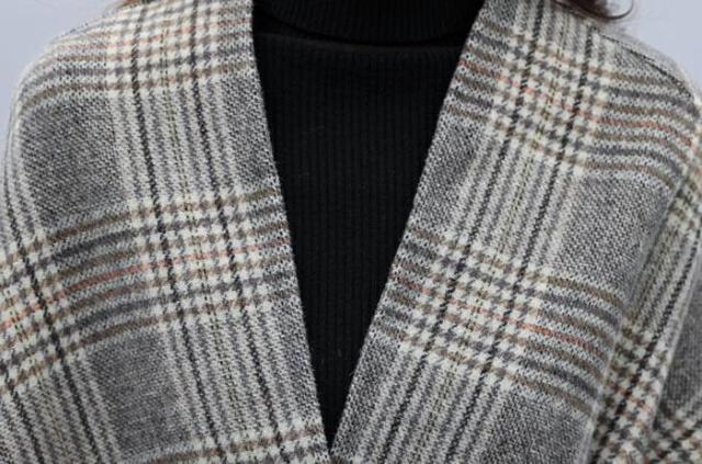 ポンチョ レディース アウター チェスター グレンチェック ノーカラー