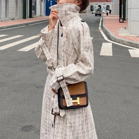 トレンチコート レディース アウター チェック ベルト チェック