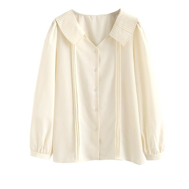 トップス ブラウス カットソー 白トップス 袖あり 長袖 フレア プリーツ パフスリーブ かわいい 大人可愛い シンプル カジュアル おしゃれ お洒落 かっこいい 大人可愛い 無地 春 秋 10代の通販は 6,580円