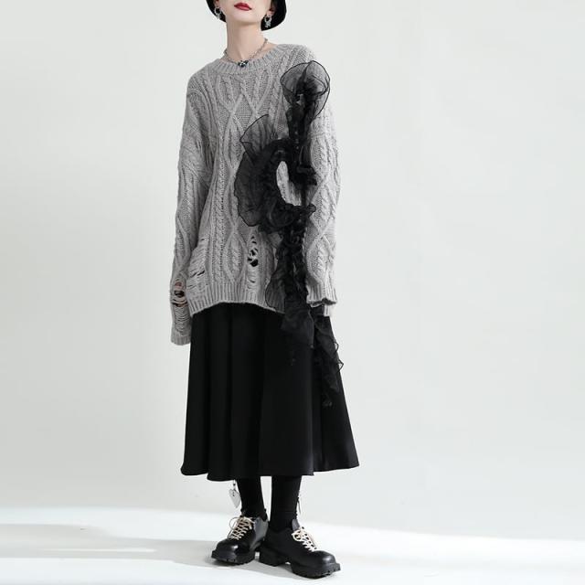 個性的 トップス カットソー ニットソー セーター 袖あり 長袖 ラウンドネック タートルネック レース パフスリーブ かわいい 大人可愛い カジュアル おしゃれ お洒落 かっこいい 個性的 トップス カットソー ニットソー セーター 袖あり 長袖