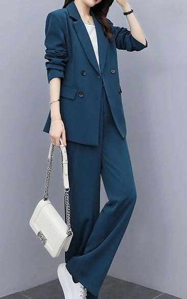 セットアップ スーツ パンツ ボトムス ジャケット ダブルブレスト 長袖 ロング 無地 センタープレス スラックス アンクル丈 ハイウエスト ストレート 襟付き Vネック レトロ_2