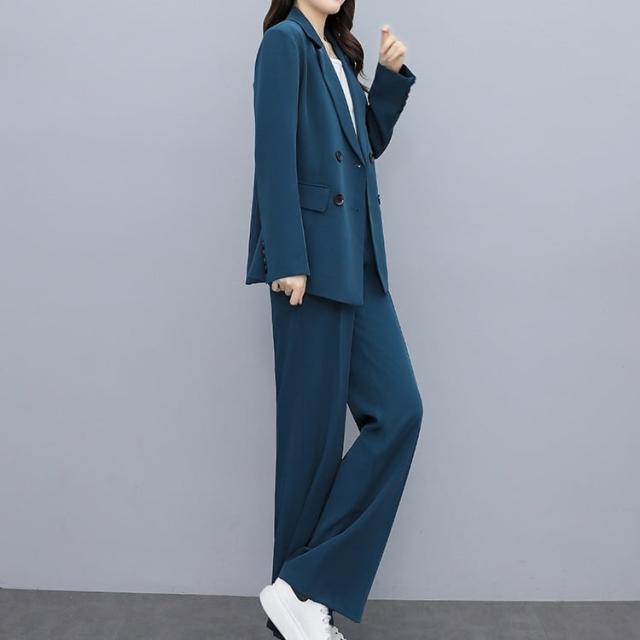 セットアップ スーツ パンツ ボトムス ジャケット ダブルブレスト 長袖 ロング 無地 センタープレス スラックス アンクル丈 ハイウエスト ストレート 襟付き Vネック レトロ_3