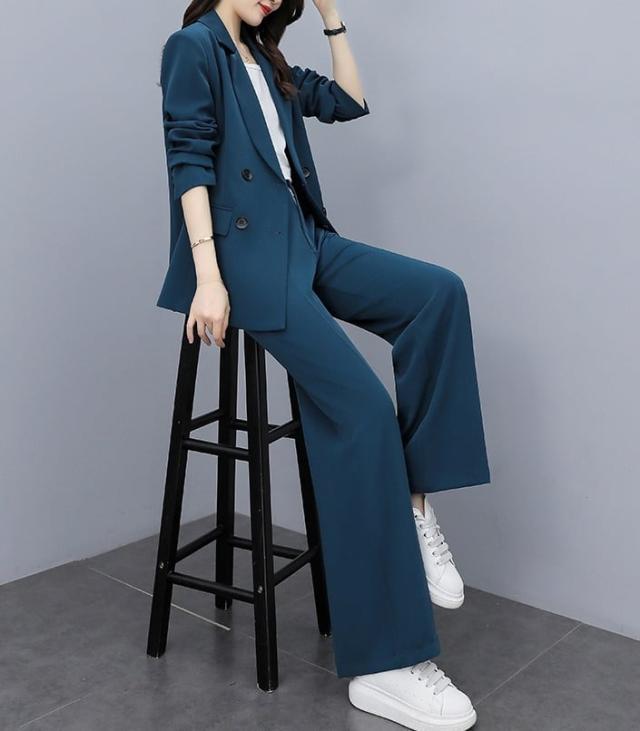 セットアップ スーツ パンツ ボトムス ジャケット ダブルブレスト 長袖 ロング 無地 センタープレス スラックス アンクル丈 ハイウエスト ストレート 襟付き Vネック レトロ_6