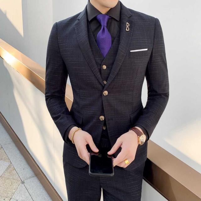 トップス パンツ アウター ベスト ズボン 上着 スーツ 袖あり 長袖 襟付き スリム タイト 細身 ストレート Iライン ポケット 前開き ダブルボタン スリーピース 薄手 上下セット 3点セット