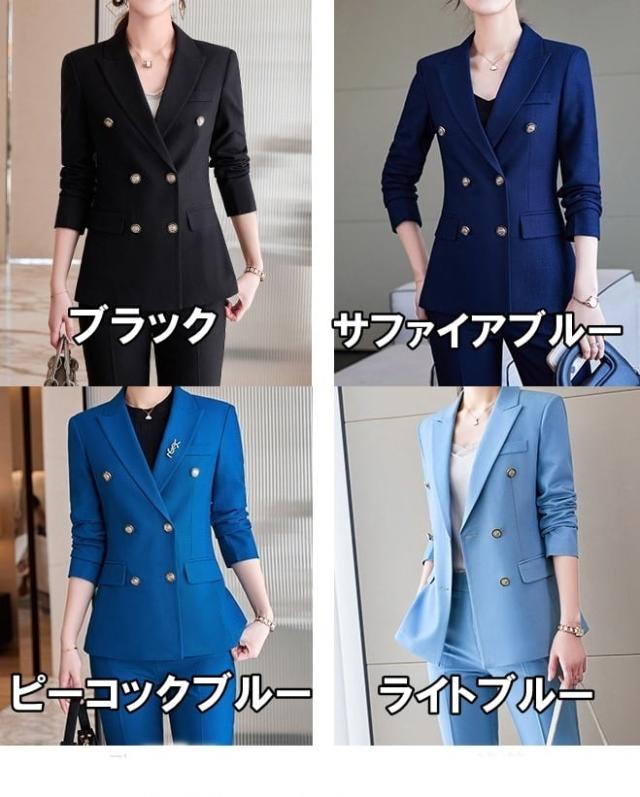 セットアップ スーツ パンツ ボトムス ジャケット ダブルブレスト 長袖 ロング 無地 センタープレス スラックス アンクル丈 ハイウエスト ストレート 襟付き Vネック レトロ_1