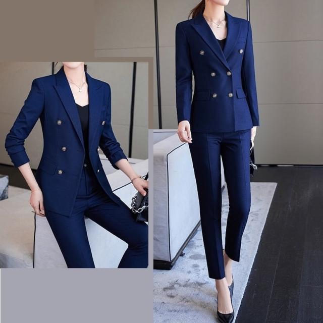 セットアップ スーツ パンツ ボトムス ジャケット ダブルブレスト 長袖 ロング 無地 センタープレス スラックス アンクル丈 ハイウエスト ストレート 襟付き Vネック レトロ_2