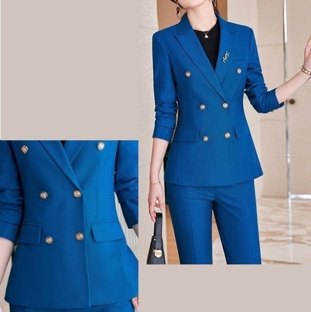 セットアップ スーツ パンツ ボトムス ジャケット ダブルブレスト 長袖 ロング 無地 センタープレス スラックス アンクル丈 ハイウエスト ストレート 襟付き Vネック レトロ_3