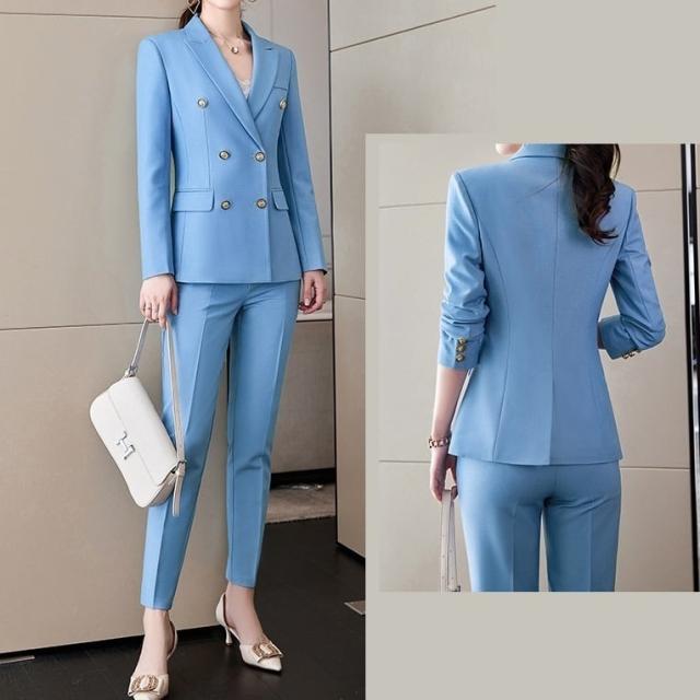 セットアップ スーツ パンツ ボトムス ジャケット ダブルブレスト 長袖 ロング 無地 センタープレス スラックス アンクル丈 ハイウエスト ストレート 襟付き Vネック レトロ_10