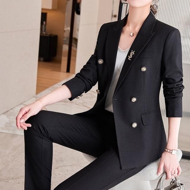 セットアップ スーツ パンツ ボトムス ジャケット ダブルブレスト 長袖 ロング 無地 センタープレス スラックス アンクル丈 ハイウエスト ストレート 襟付き Vネック レトロ_12