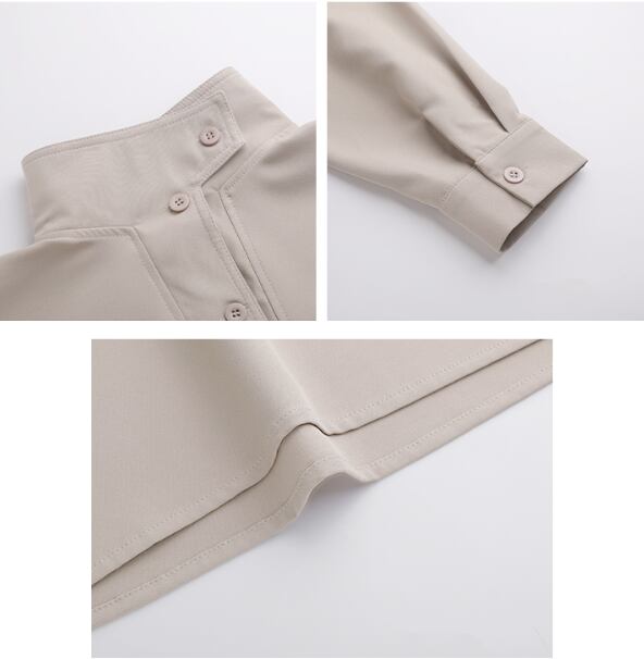 トップス 長袖 シャツ 斜めボタン タックネック レトロ メンズライク