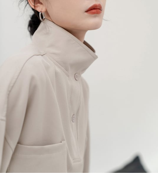 トップス 長袖 シャツ 斜めボタン タックネック レトロ メンズライク