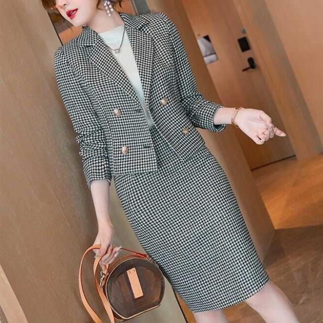 セットアップ ジャケット 上着 2点セット スーツ クロップ丈 タイトスカート ペンシルスカート チェック柄 格子柄 ショート丈 膝上 袖あり 長袖 上下セット 2点セット ツーピース かわいい