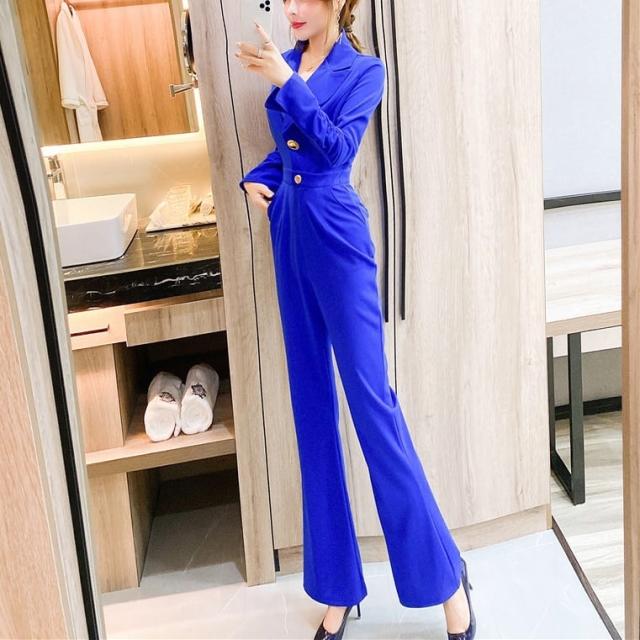 オールインワン セットアップ風 ジャケット 上着 スーツ フレアパンツ