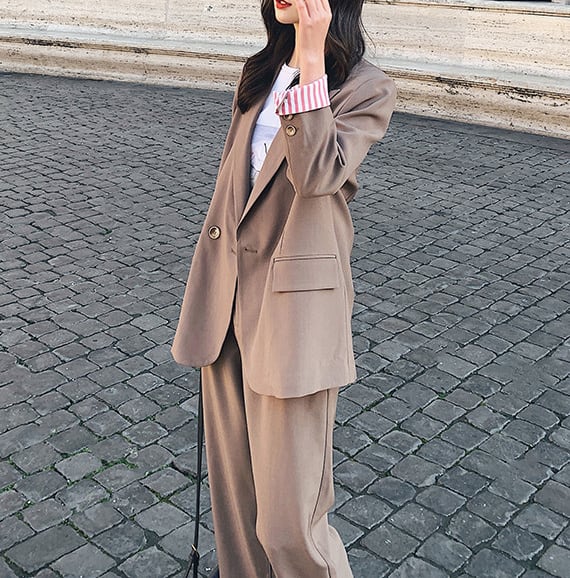 セットアップ ツーピース ２点セット 上下セット アンサンブル スーツ ロングジャケット テーラードジャケット 長袖 襟付き ボトムス パンツ スラックス ロング丈 ９分丈 ストレート