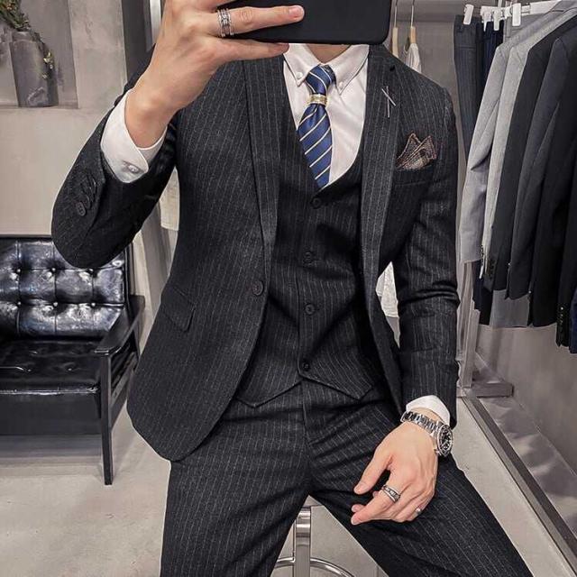 トップス ボトムス パンツ アウター ズボン 上着 スーツ 袖あり 長袖 襟付き スリム タイト 細身 ストレート Iライン ポケット 前開き シングルボタン 薄手 上下セット 3点セット 大人 上品