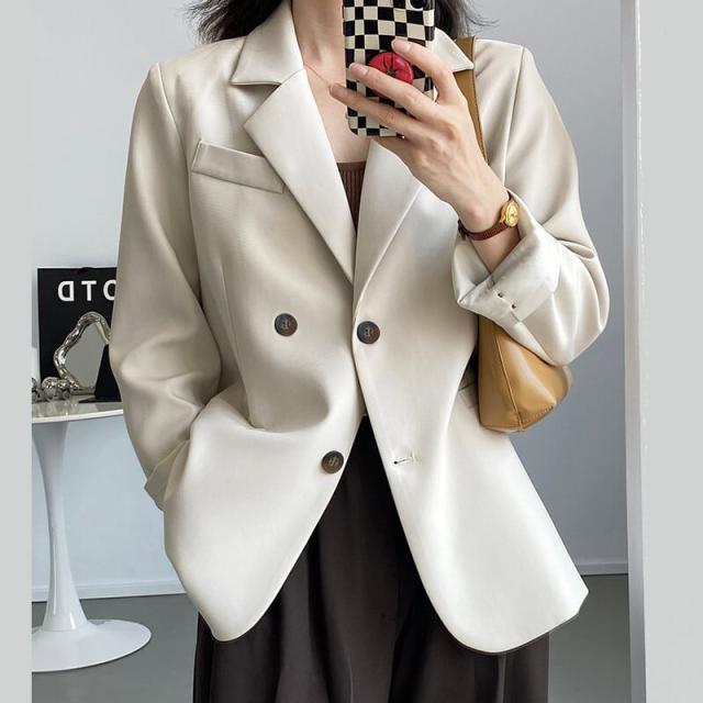 アウター ジャケット 上着 スーツ ミドル丈 袖あり 長袖 バックスリット ダブルブレスト きれいめ カジュアル 大人 上品 おしゃれ レトロ 大人女子 エレガント 無地 春 秋 10代 20代 30代 40代