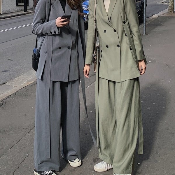 セットアップ ジャケット 上着 スーツ ワイドパンツ ビッグシルエット レトロ マニッシュ ツータック 袖あり 長袖 上下セット 2点セット ツーピース 大人可愛い きれいめ シンプル