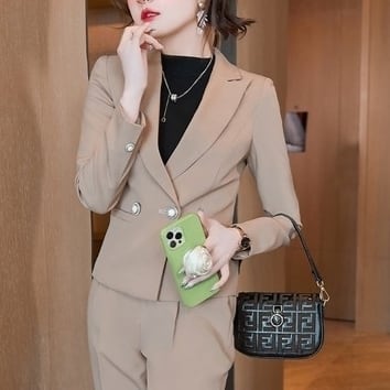 セットアップ ジャケット 上着 スーツ ロング丈 袖あり 長袖 スラックス ロールアップ プレス スリム アンクルパンツ タイトビジューボタン 上下セット 2点セット ツーピース かわいい_3