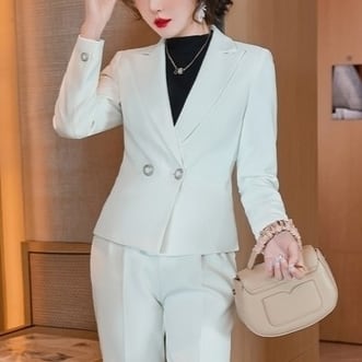 セットアップ ジャケット 上着 スーツ ロング丈 袖あり 長袖 スラックス ロールアップ プレス スリム アンクルパンツ タイトビジューボタン 上下セット 2点セット ツーピース かわいい_8