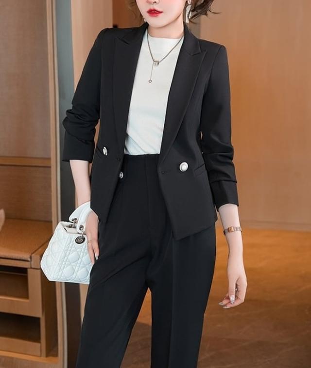 セットアップ ジャケット 上着 スーツ ロング丈 袖あり 長袖 スラックス ロールアップ プレス スリム アンクルパンツ タイトビジューボタン 上下セット 2点セット ツーピース かわいい_13