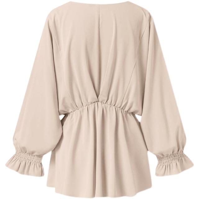 カットソー 袖あり 長袖 Vネック フレア ドルマンスリーブ ペプラム かわいい 大人可愛い きれいめ シンプル 大人 おしゃれ かっこいい 無地 春 秋 10代 20代 30代 40代 レディース OL 通勤の通販は