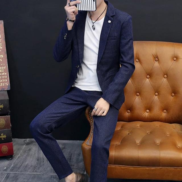 トップス ボトムス アウター ズボン 上着 スーツ 袖あり 長袖 襟付き スリム タイト 細身 ストレート Iライン ポケット 前開き 2ピーススーツ 薄手 上下セット 2点セット ツーピース_10