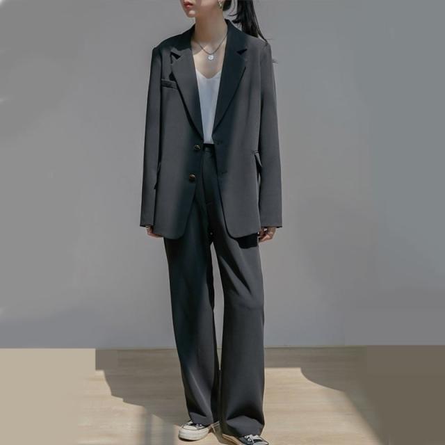 セットアップ ジャケット 上着 スーツ ワイドパンツ ビッグシルエット レトロ マニッシュ ワンタック 袖あり 長袖 上下セット 2点セット ツーピース 大人可愛い きれいめ シンプル