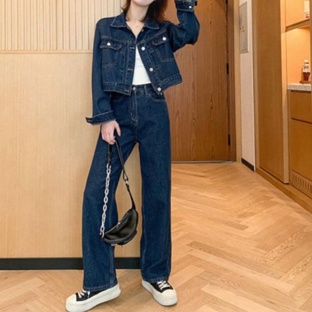 セットアップ デニムセットアップ Gジャン デニムパンツ ショート丈 袖あり 長袖 2点セット シンプル カジュアル 大人 上品 おしゃれ かっこいい レトロ 大人女子 ラフ 春 秋 10代 20代 30代