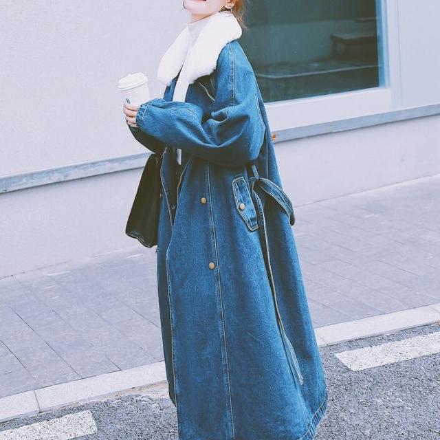 コート アウター ロング モノトーン ハイネック デニム ボア フェイク