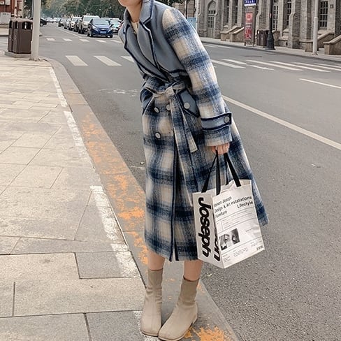 コート アウター ロング チェック モノトーン トレンチ風 ガウンコート