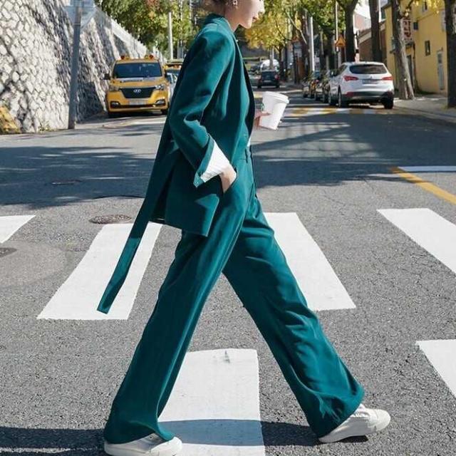 セットアップ スーツ パンツ ボトムス ジャケット アシンメトリー サイドベルト ストライプ裏地 ワンタック 長袖 ロング アンクル丈 ハイウエスト ストレート 襟付き Vネック レトロ_10