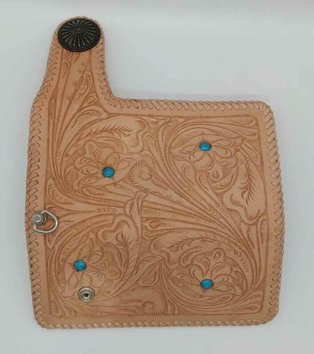 カービング財布　カービングウォレット　ターコイズ　ウォレットチェーン　セット　バイカーズ　長財布　レザー　牛革　手作り　手彫り