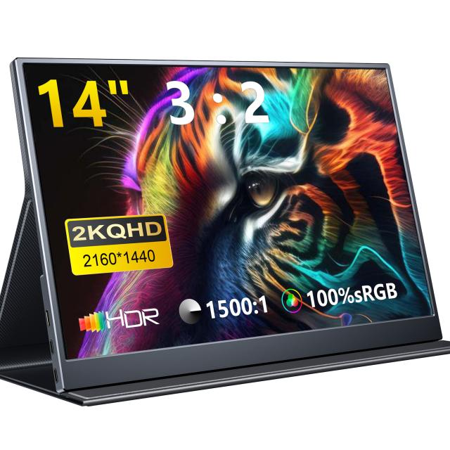 モバイルモニター 14インチ 2K 3:2 IPSパネル 2160x1440P ゲームモニター 100%sRGB 330cd/m?輝度 HDR マルチモニター 超薄型持ち運び 保護カバー産地直送