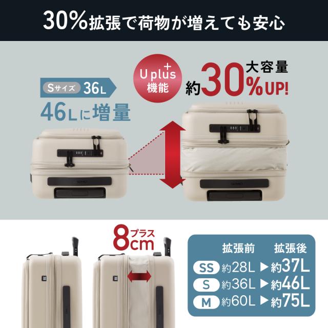 【P10倍！】スーツケース フロントオープン 30％拡張機能 Mサイズ(3泊〜7泊) 重量4.26kg 容量60L 75L 機内持ち込み可能 ストッパー付き超静音キャスター スペアキャスター付き TSAロック付き 2口USBポート 多段階調整可能キャリーバー 日本企業_4