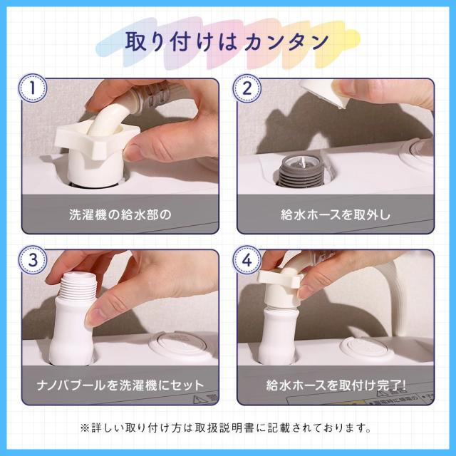 ナノバブール Wトルネード 洗濯機用 シャワーヘッド用 セット ナノバブル 洗濯機 シャワーヘッド 交換アダプター ナノバブル発生装置 全自動洗濯機用 ドラム式 対応 汚れ 皮脂 保温 保湿 ナノバブル洗浄 ホース 日本製 送料無料 正規販売店_6