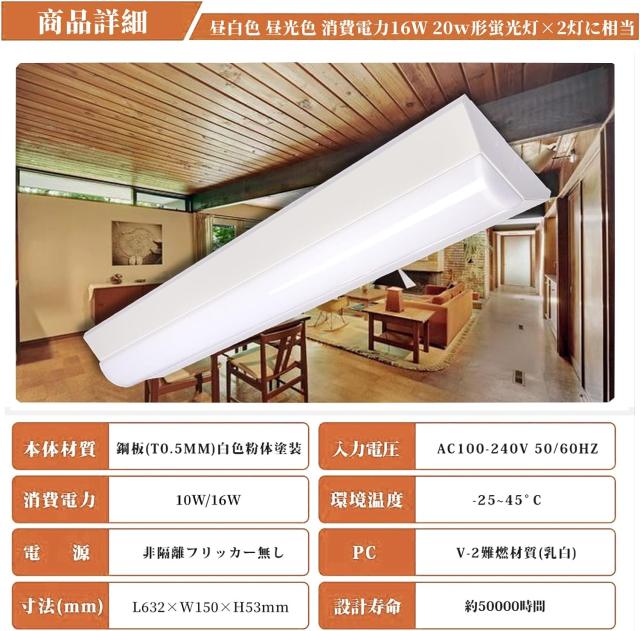 逆富士型 LEDベースライト 20W 器具一体形消費電力16Ｗ 高輝度2650lm 2灯に相当 PSE認証 10本_1